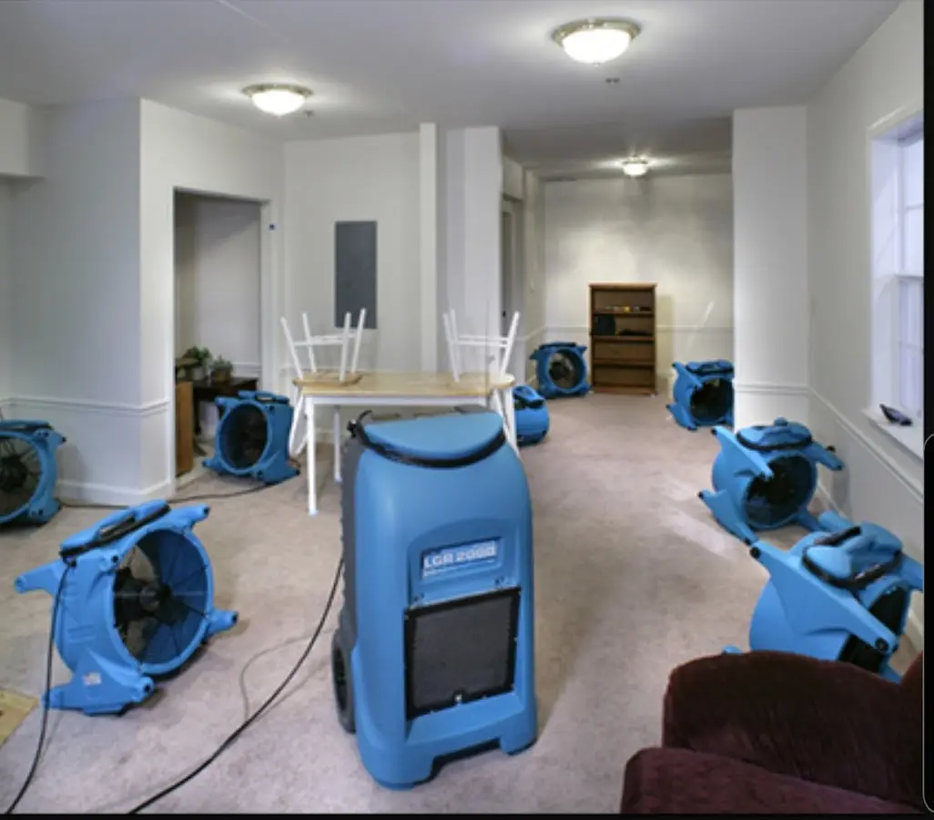 Air movers and dehumidifier setup for Water Damage Restoration in New Hyde Park